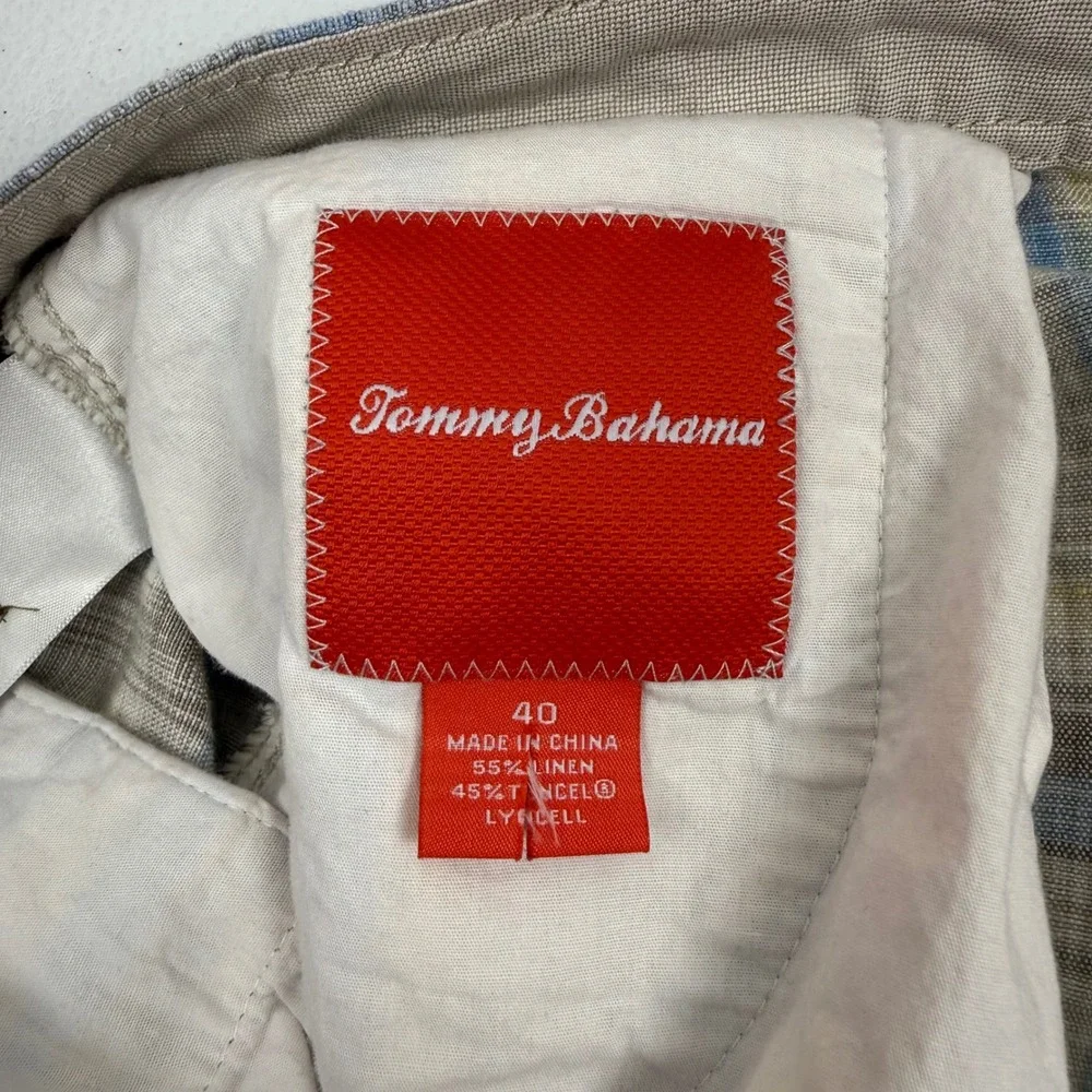 Tommy Bahama Mens Plaid Linen Blend Shorts Blue Yellow Tan Size‎ 40 Flat Front